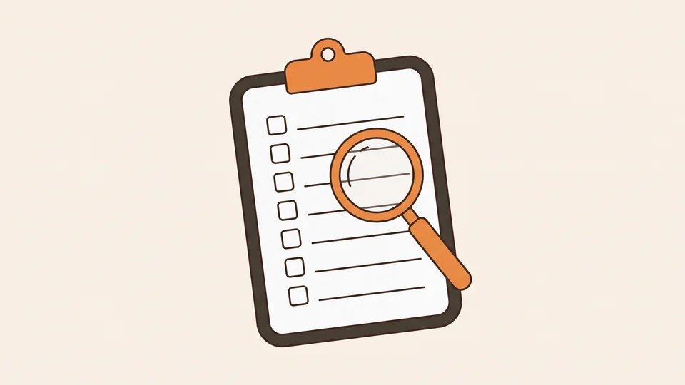 Illustratie van een checklist met vergrootglas