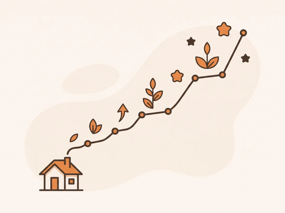 Illustratie: stijgende grafiek bij een huis-icoon