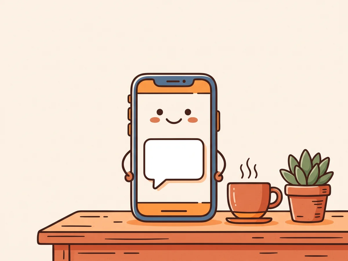 Illustratie: telefoon, chatballon en koffie op een bureau